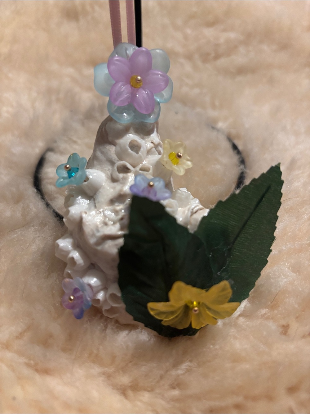 Wildflowers Pastel Shell Pendant with Blue, Pink, Purple, Yellow, Green Accents